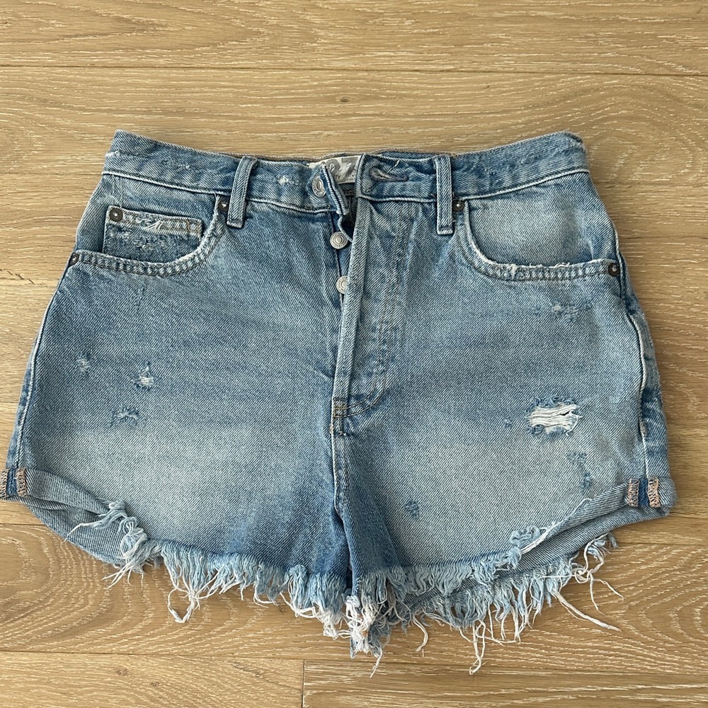 We The Free Light Blue Frayed Jean Shorts